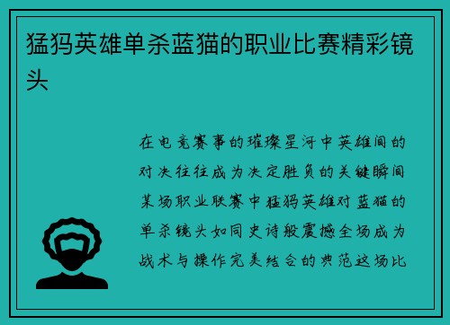 猛犸英雄单杀蓝猫的职业比赛精彩镜头